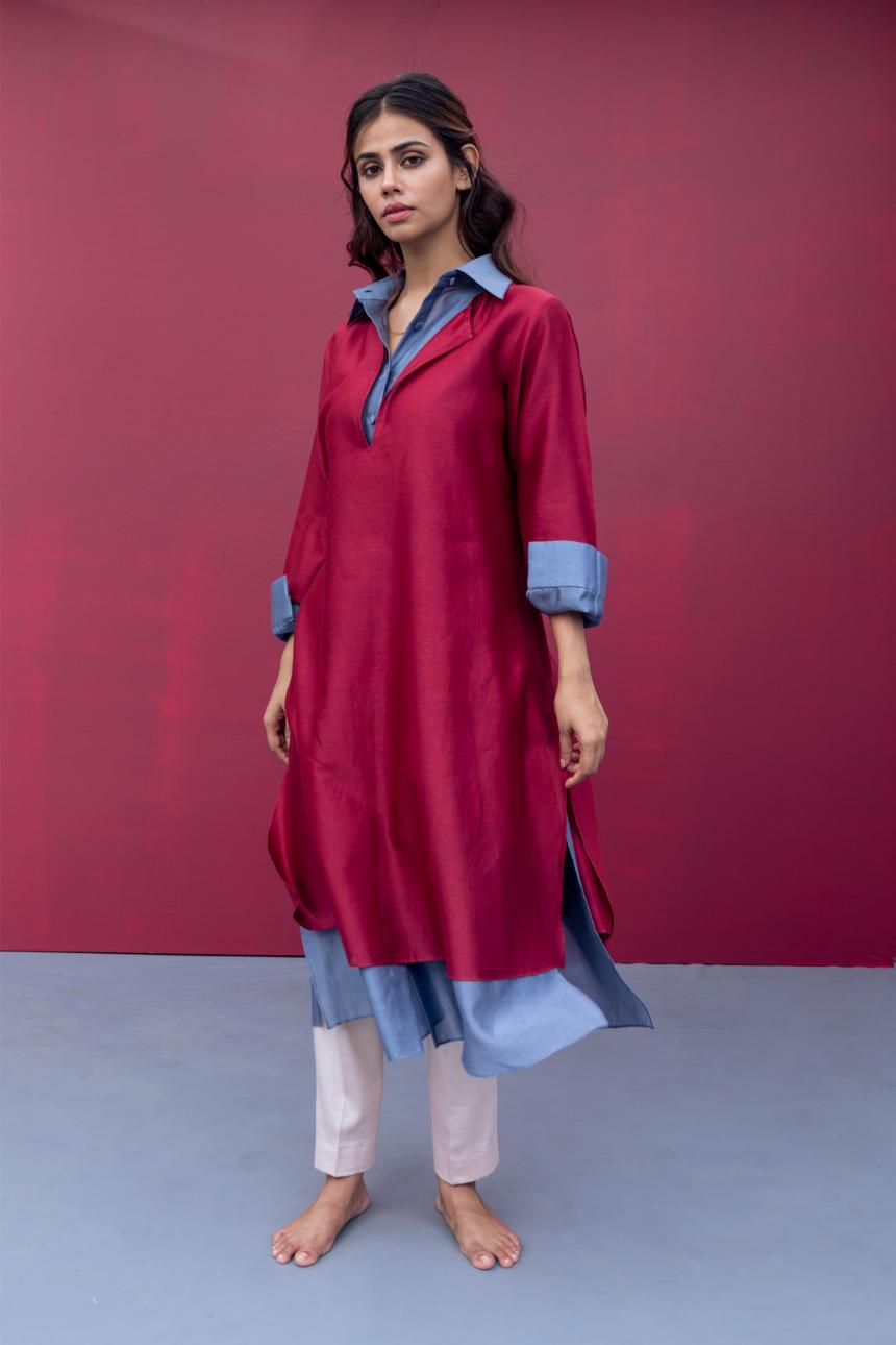 DAHLIA KURTA maroon navy