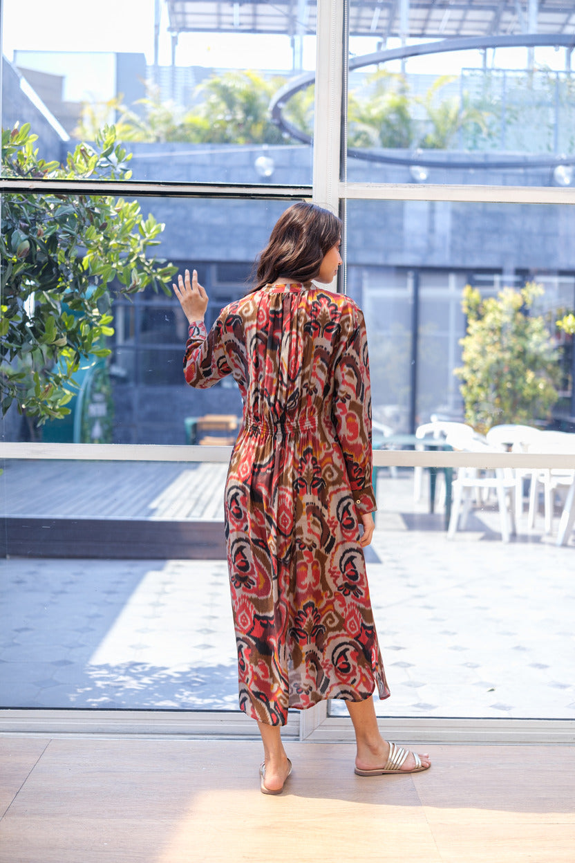 GATHER DRESS dark ikat