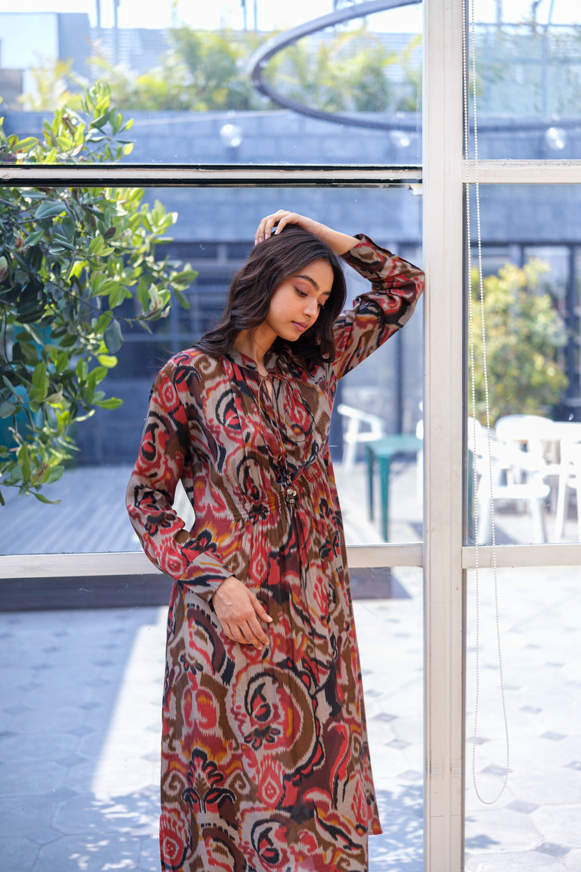 GATHER DRESS dark ikat