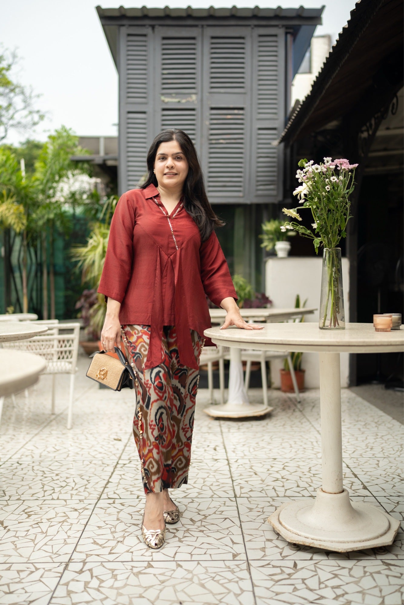 Tie top set/maroon dark ikat