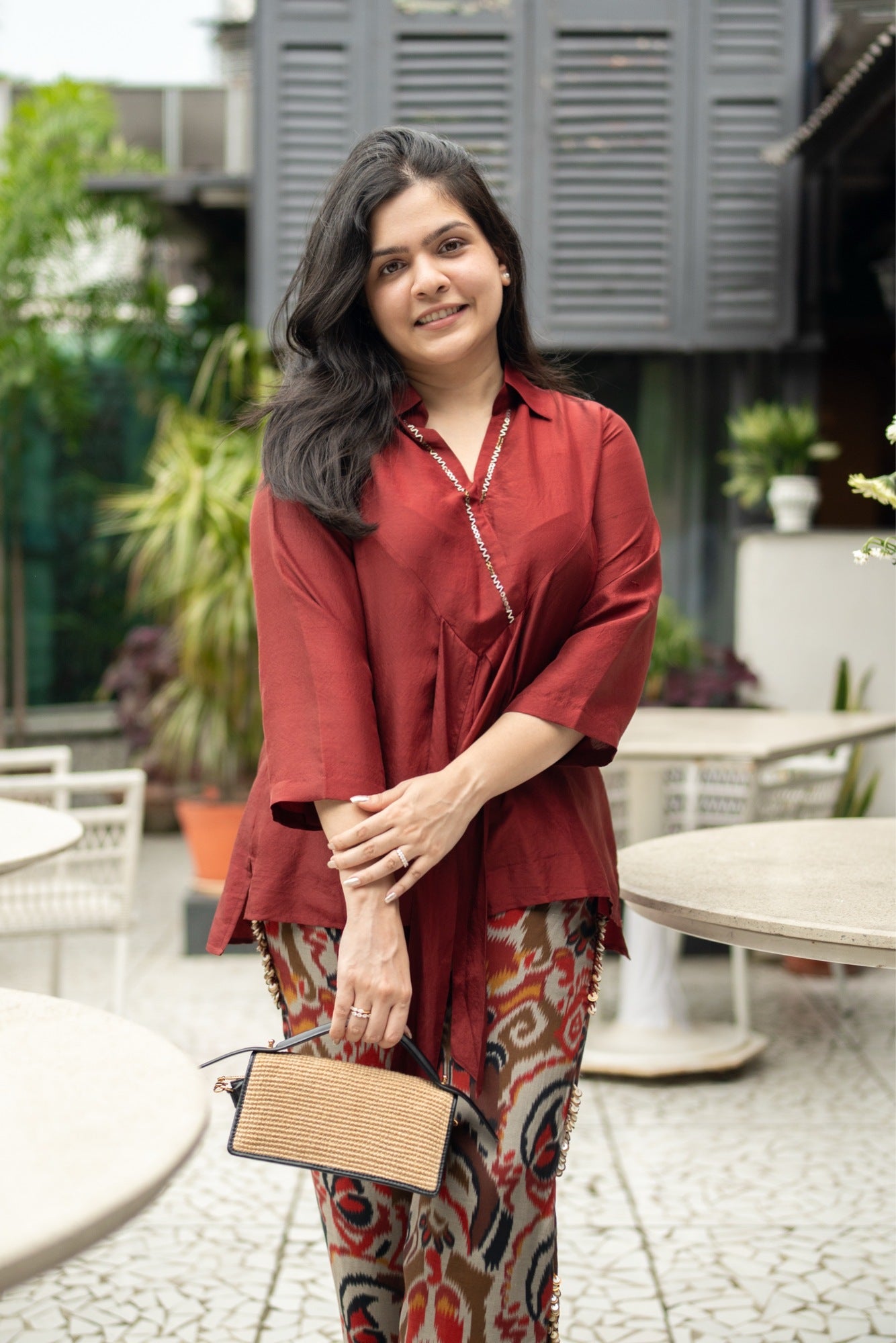 Tie top set/maroon dark ikat