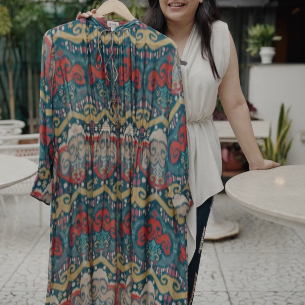 Gather dress/ikat combo
