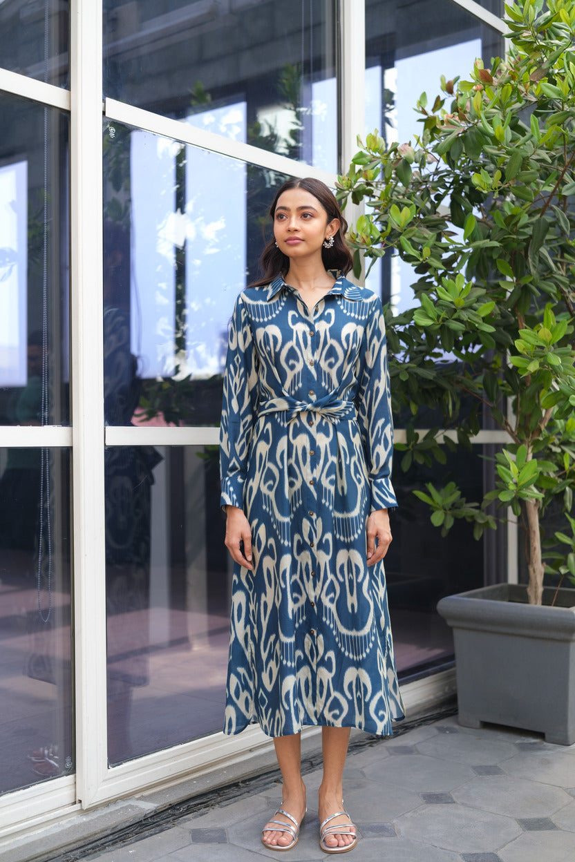 MUSLIN TIE DRESS indigo