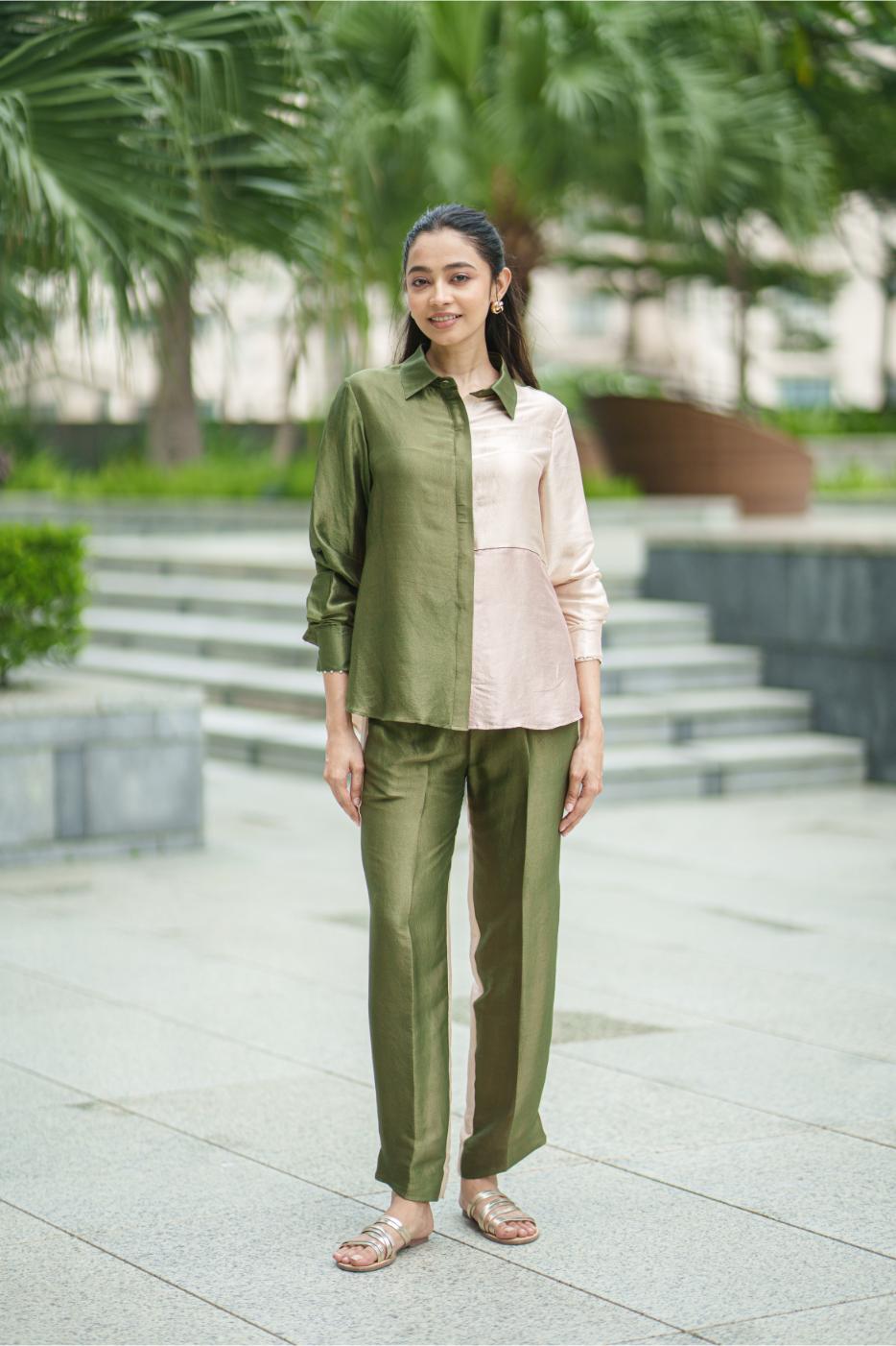 JASMINE SHIRT & PANT olive cream beige
