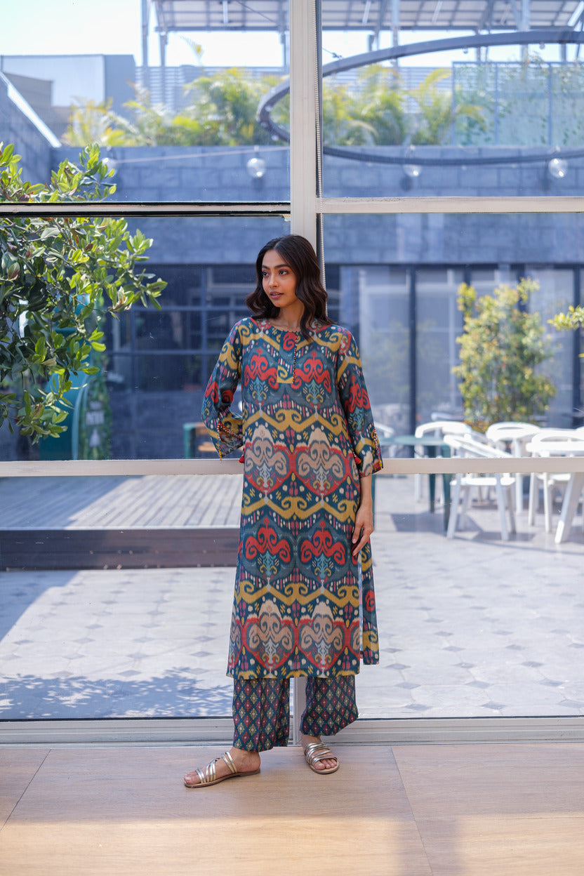 IKAT KURTA & PANT multi blue