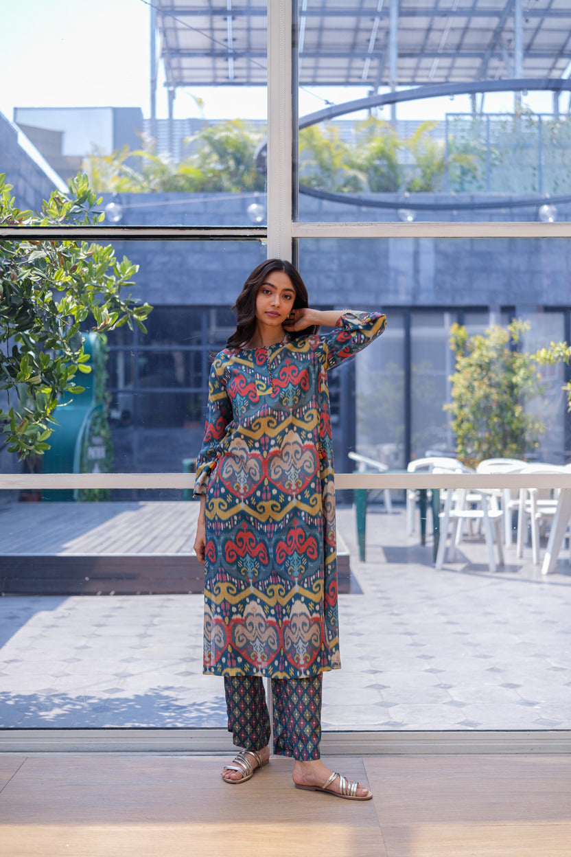 IKAT KURTA & PANT multi blue