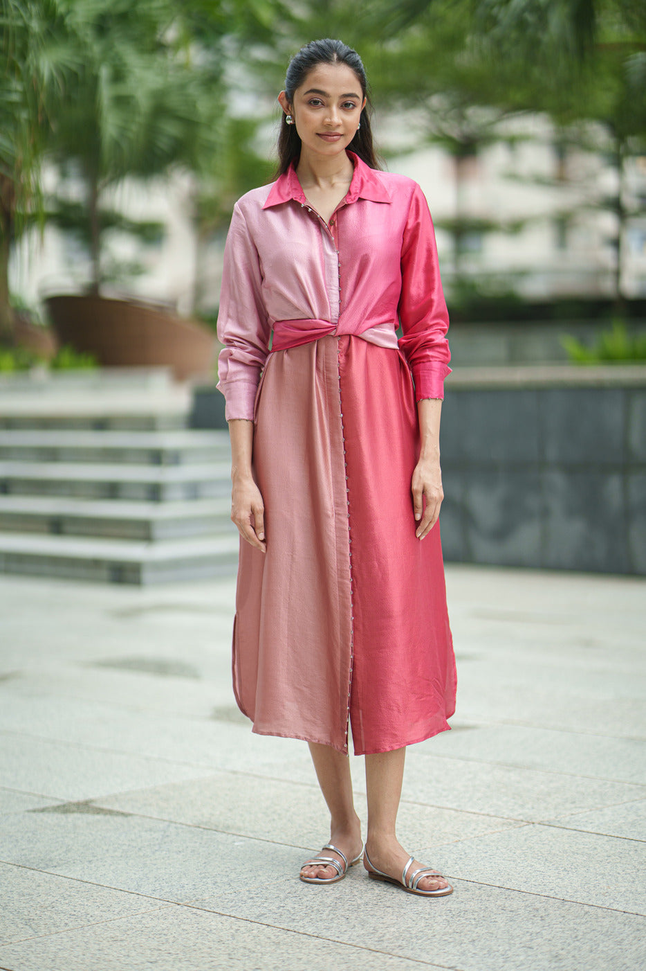 OL SILK TIE DRESS pink crimson