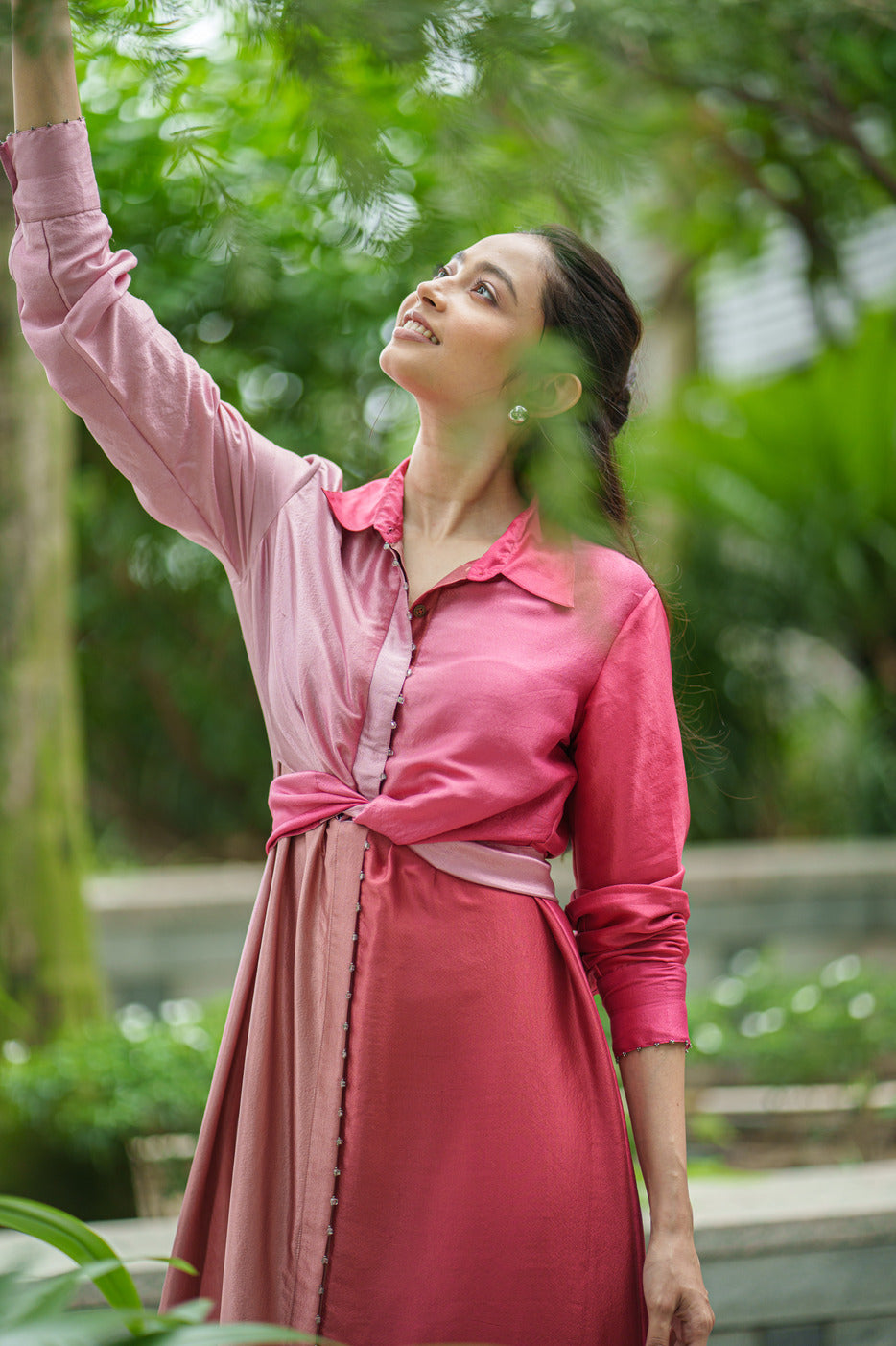 OL SILK TIE DRESS pink crimson