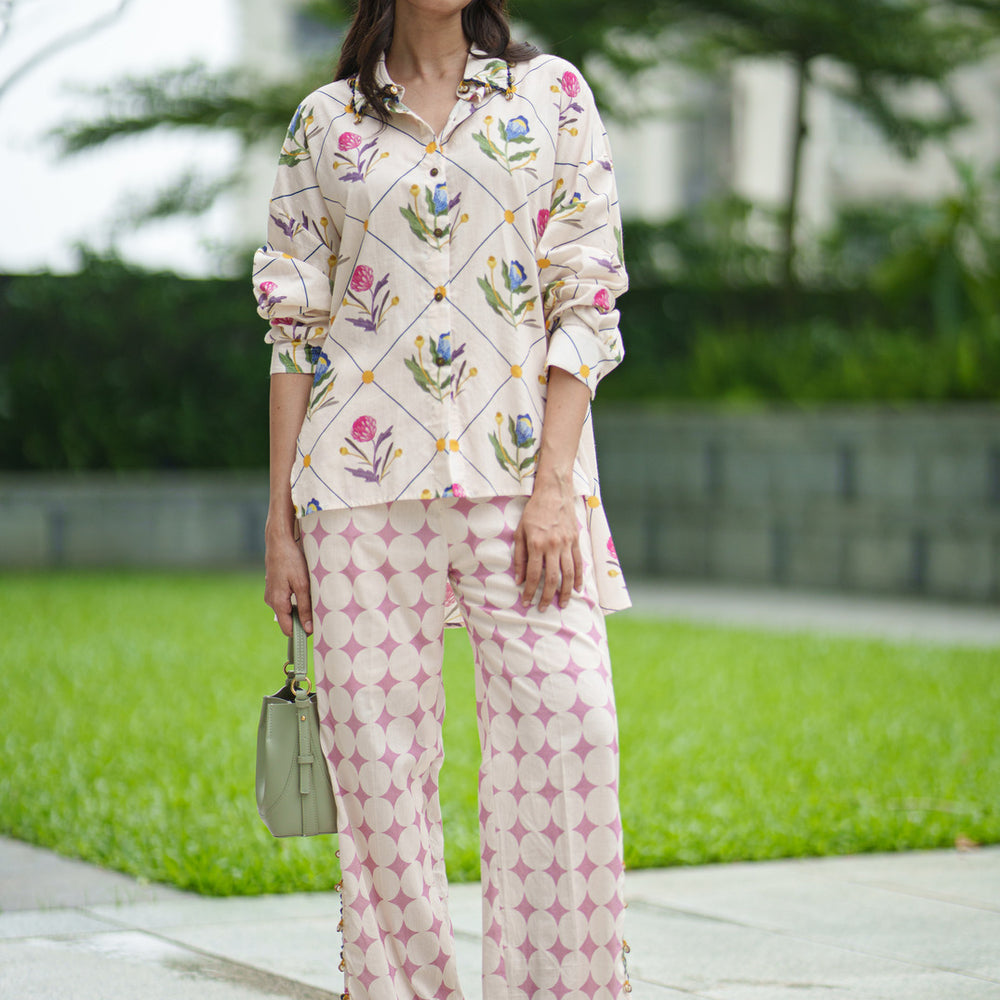 OS SHIRT & PANT cream geo sparkle