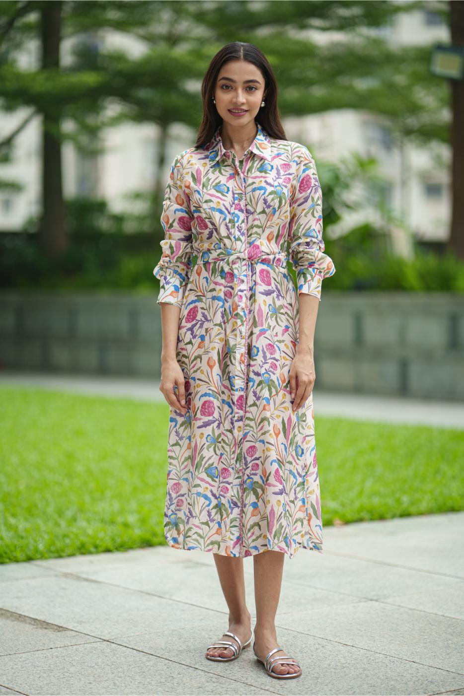 SILK TIE DRESS cream jaal