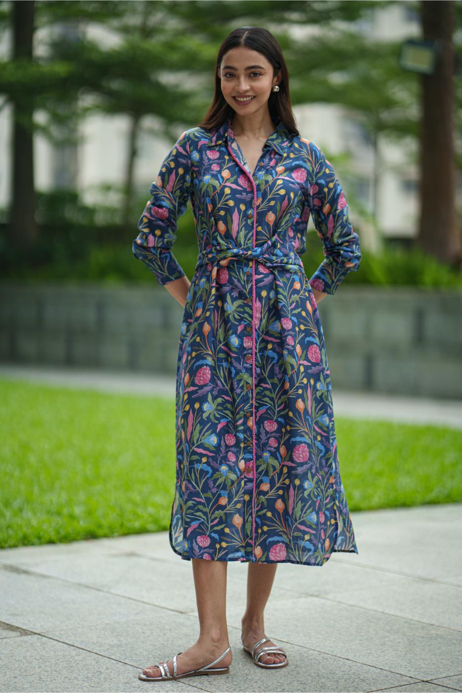 MUSLIN TIE DRESS blue jaal