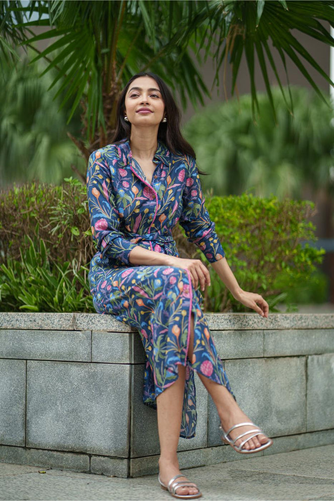 MUSLIN TIE DRESS blue jaal