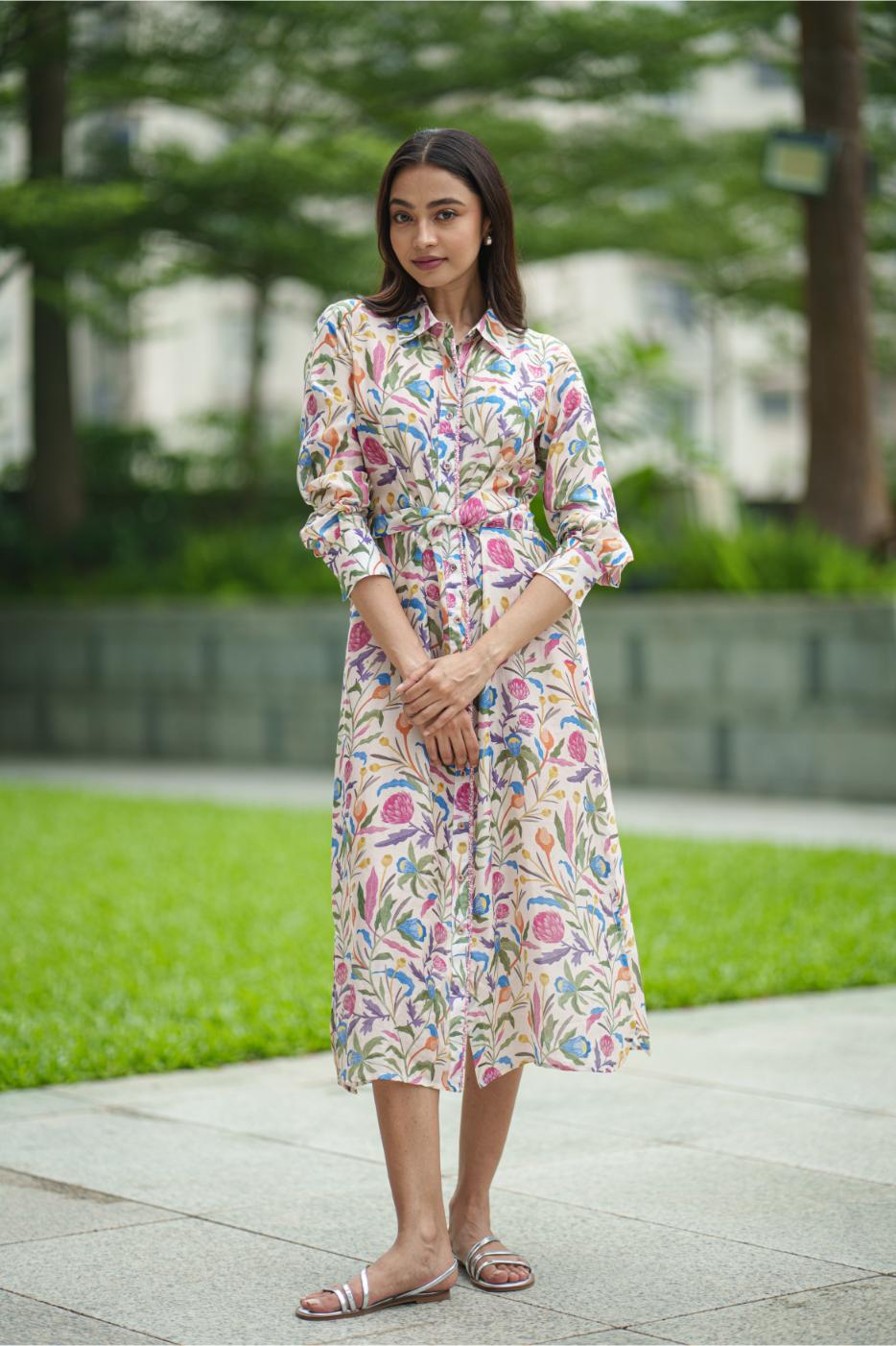MUSLIN TIE DRESS cream jaal