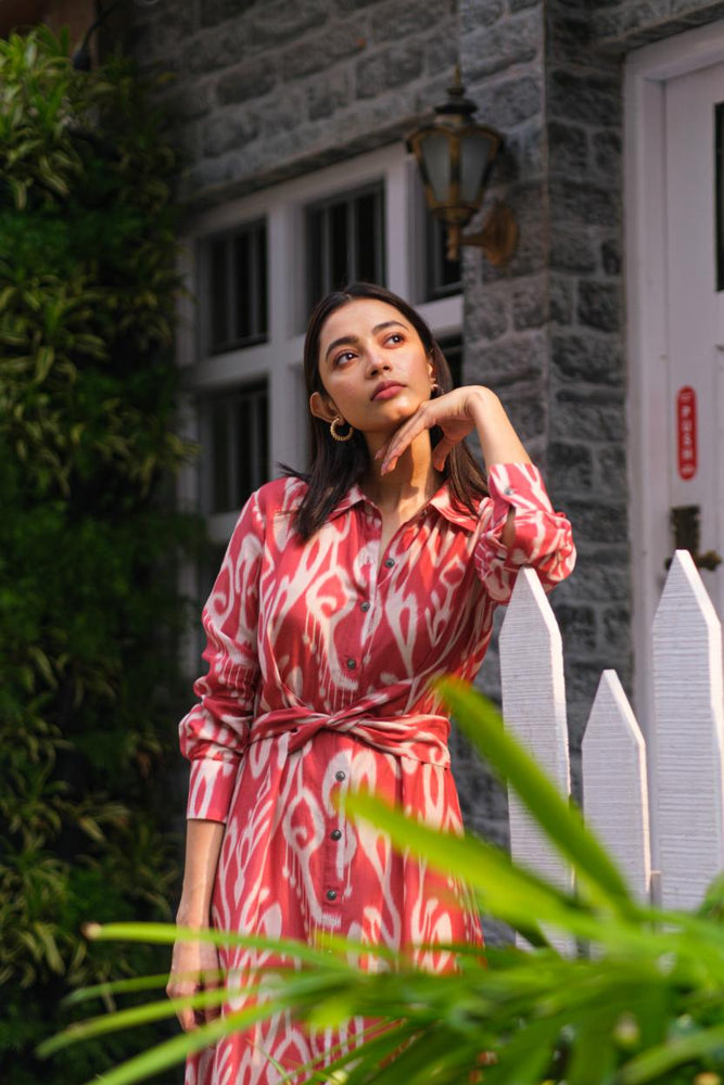 
                  
                    MUSLIN TIE DRESS pink ikat
                  
                
