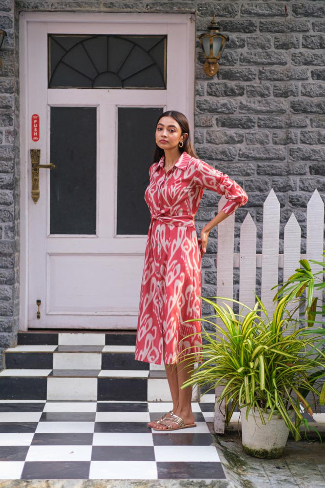 MUSLIN TIE DRESS pink ikat