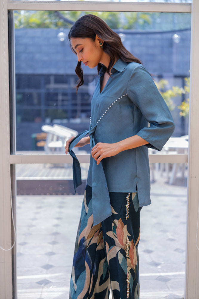 SILK TIE TOP & PANT cobalt