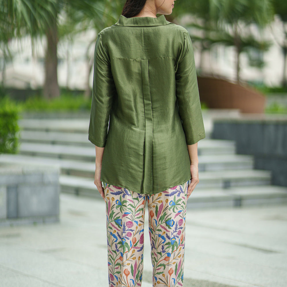 SILK DUPION PANTS cream jaal