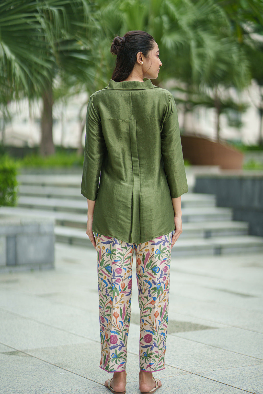 SILK DUPION PANTS cream jaal