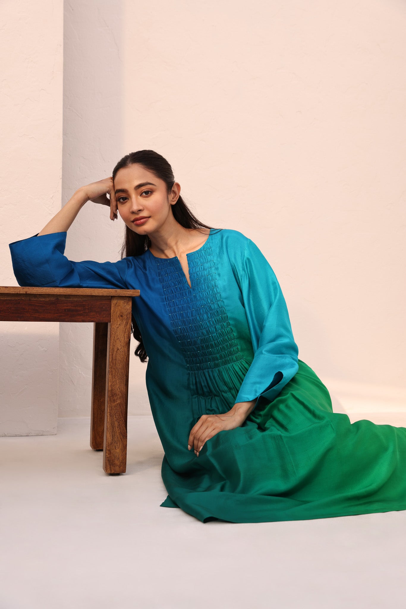 ANASTASIA RUCHED KURTA/ AQUA