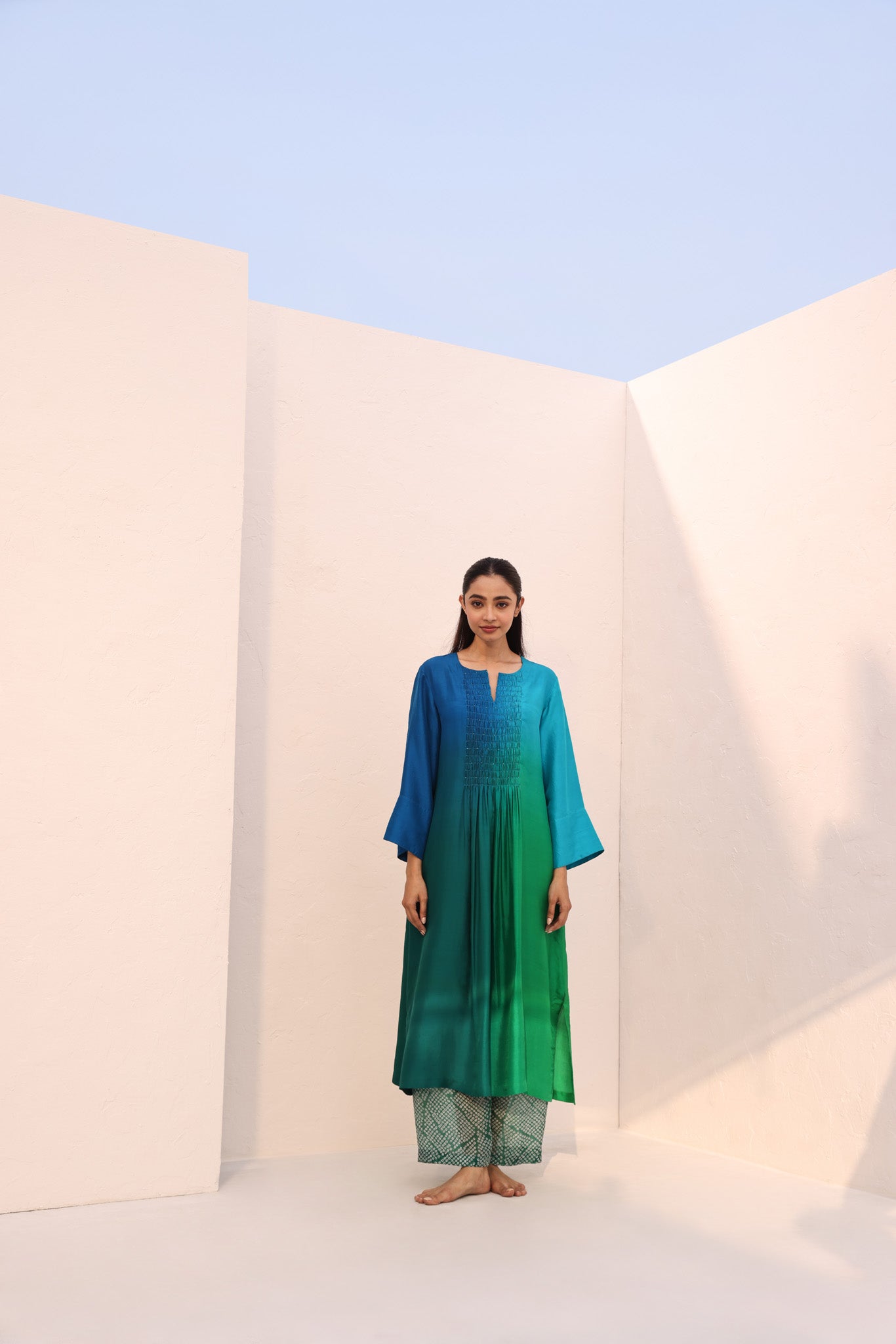 ANASTASIA RUCHED KURTA/ AQUA