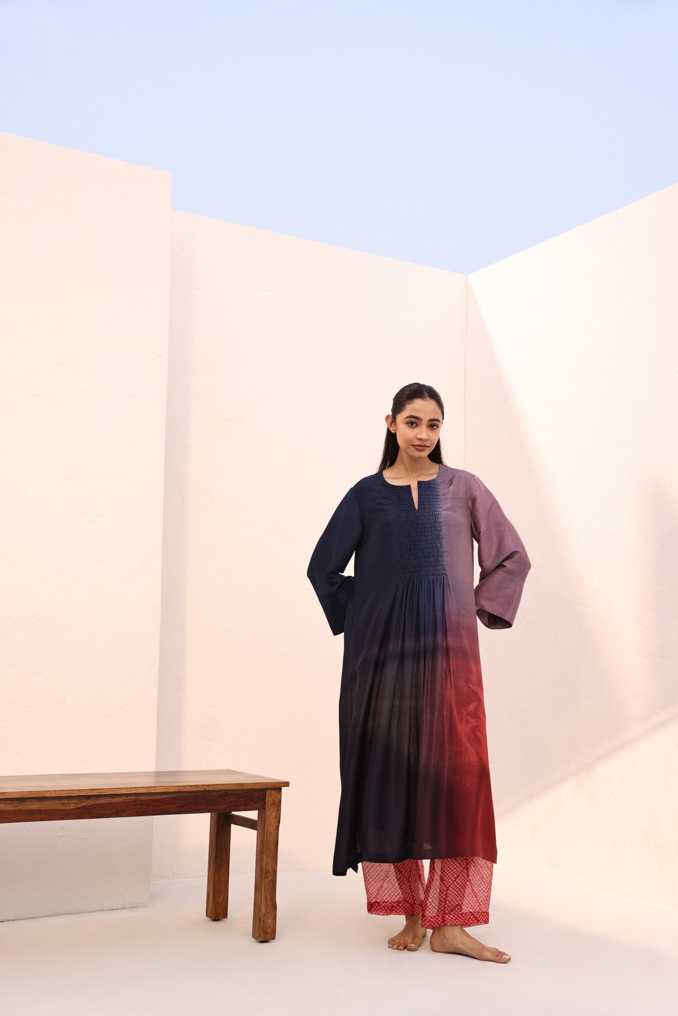 ANASTASIA RUCHED KURTA/RED - PURPLE