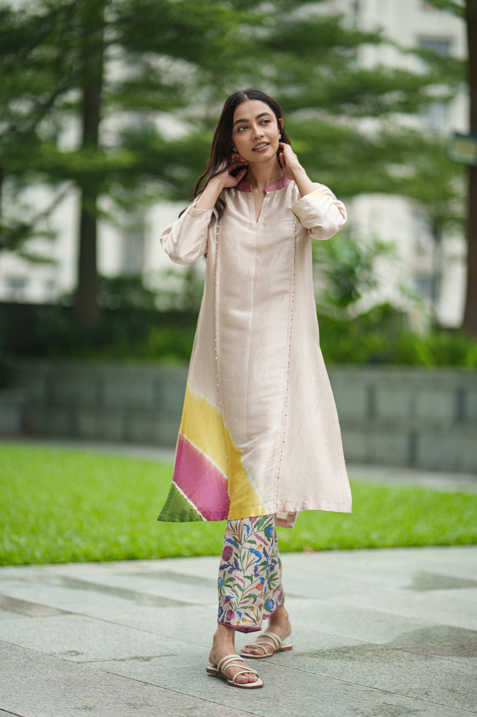 ANASTASIA TIE DYE KURTA cream jaal