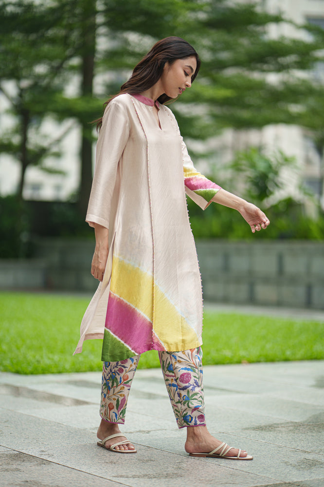 ANASTASIA TIE DYE KURTA SET cream jaal