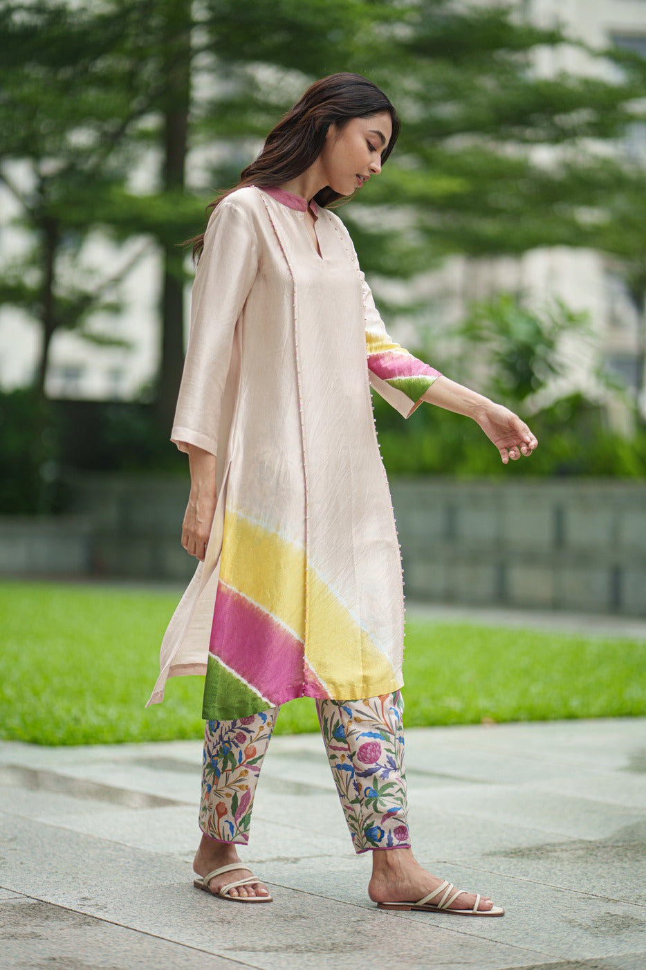 ANASTASIA TIE DYE KURTA cream jaal
