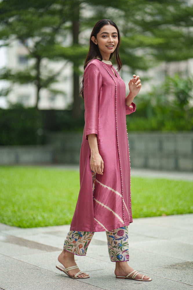 ANASTASIA TIE DYE KURTA SET pink cream jaal