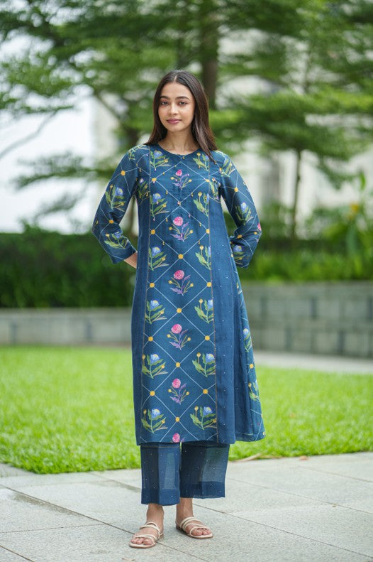 TULIP KURTA & SLIP blue geo