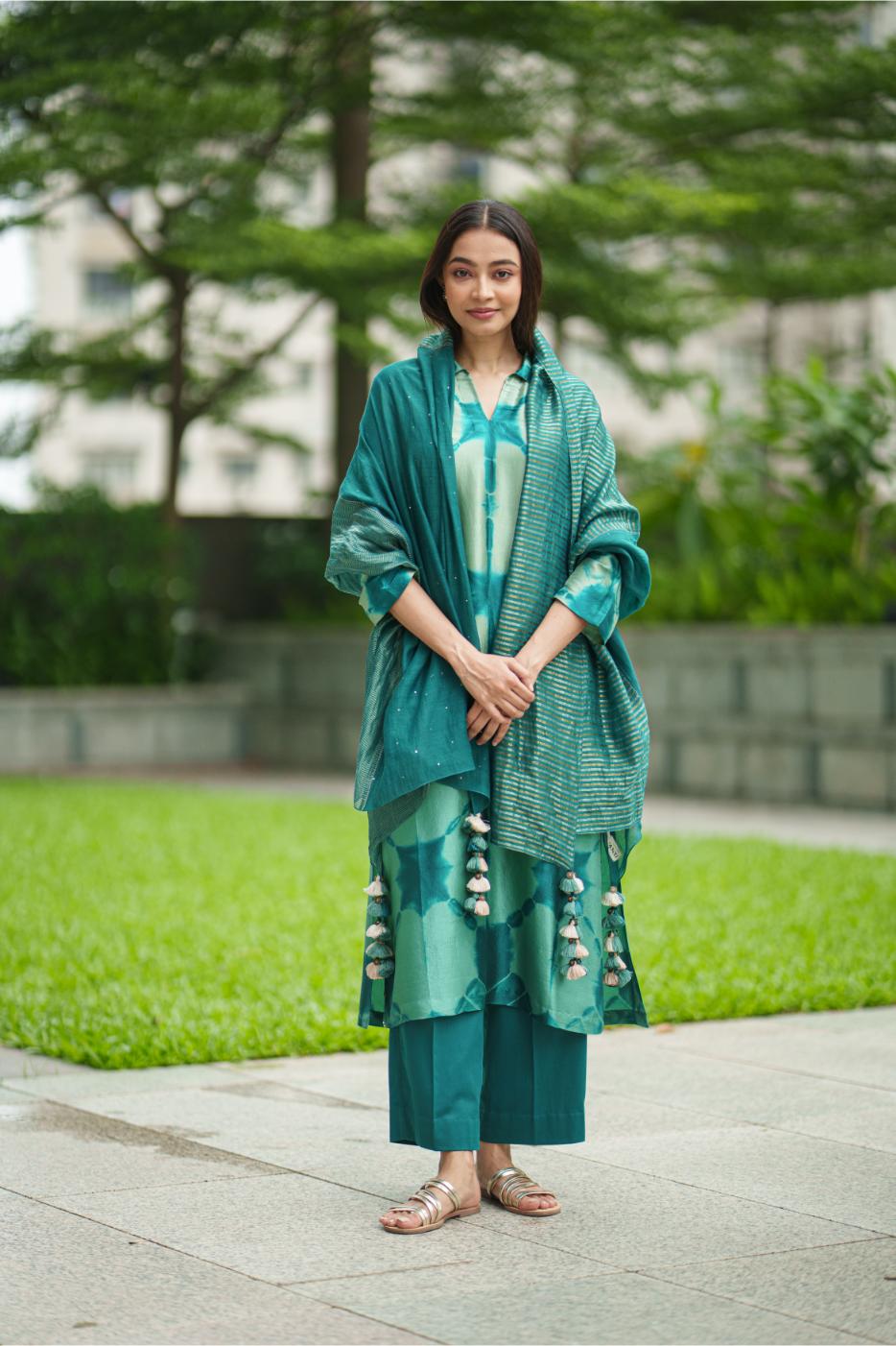 4 PANEL TISSUE DUPATTA emerald