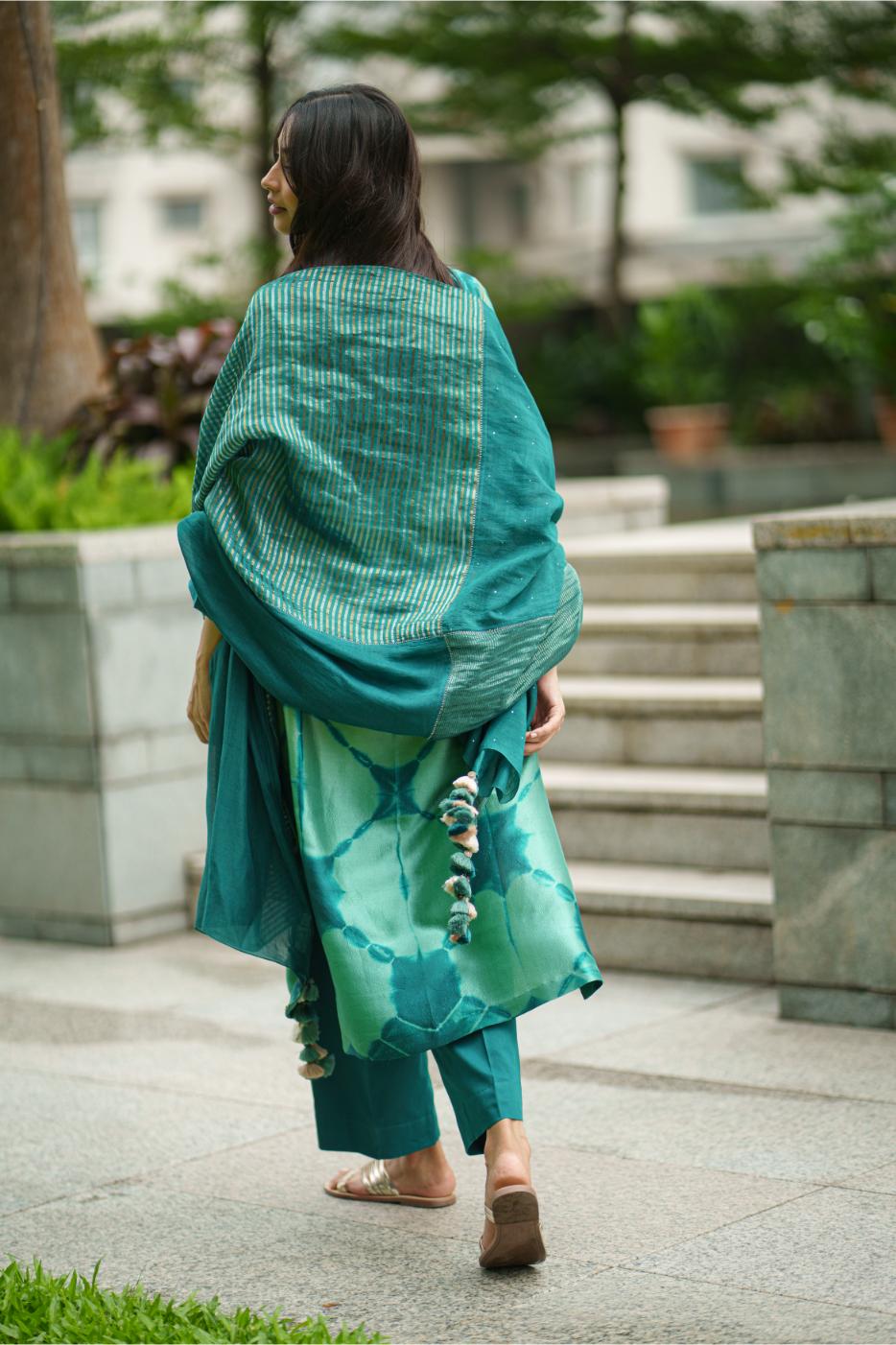 4 PANEL TISSUE DUPATTA emerald