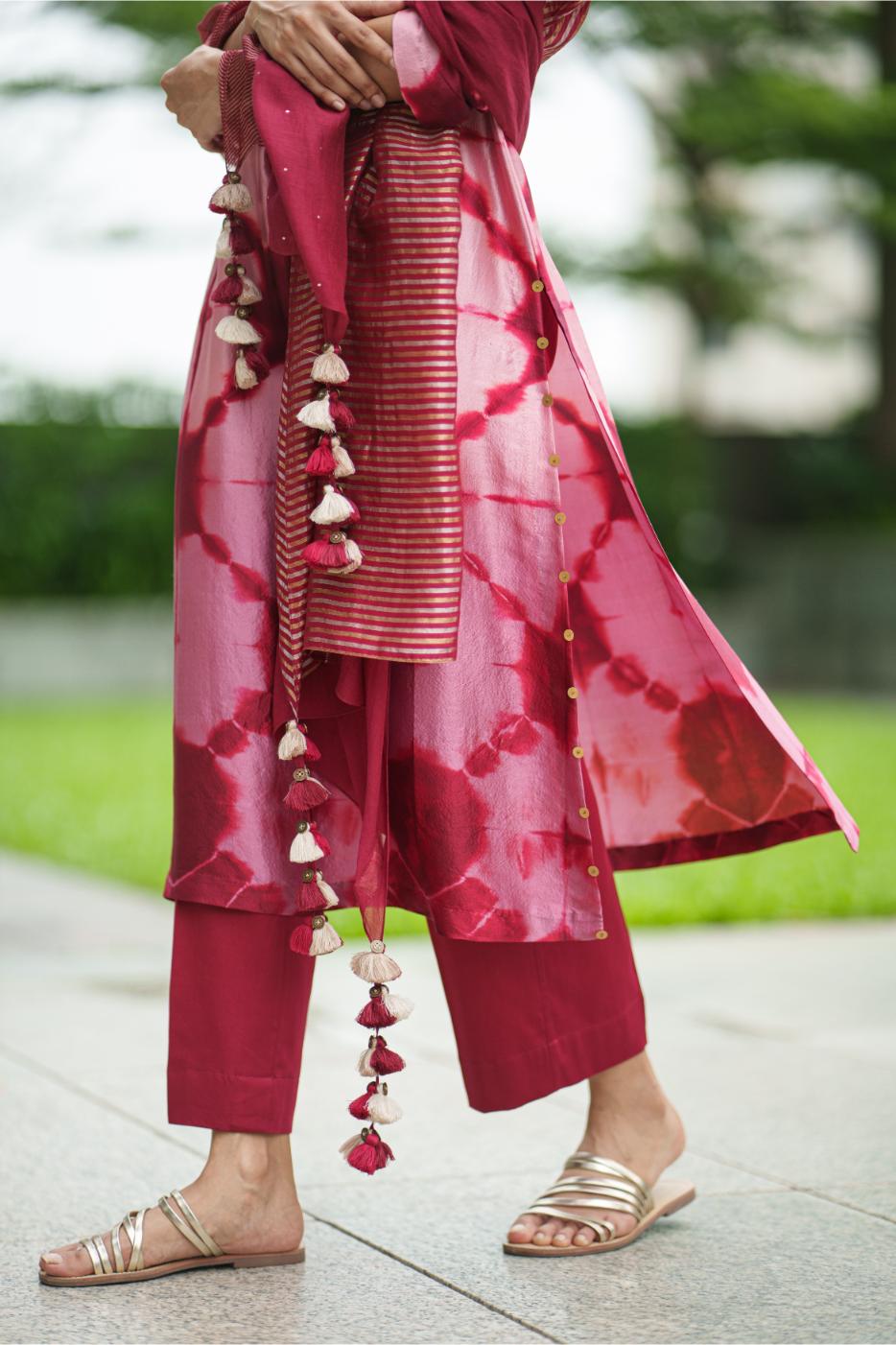 4 PANEL TISSUE DUPATTA wine