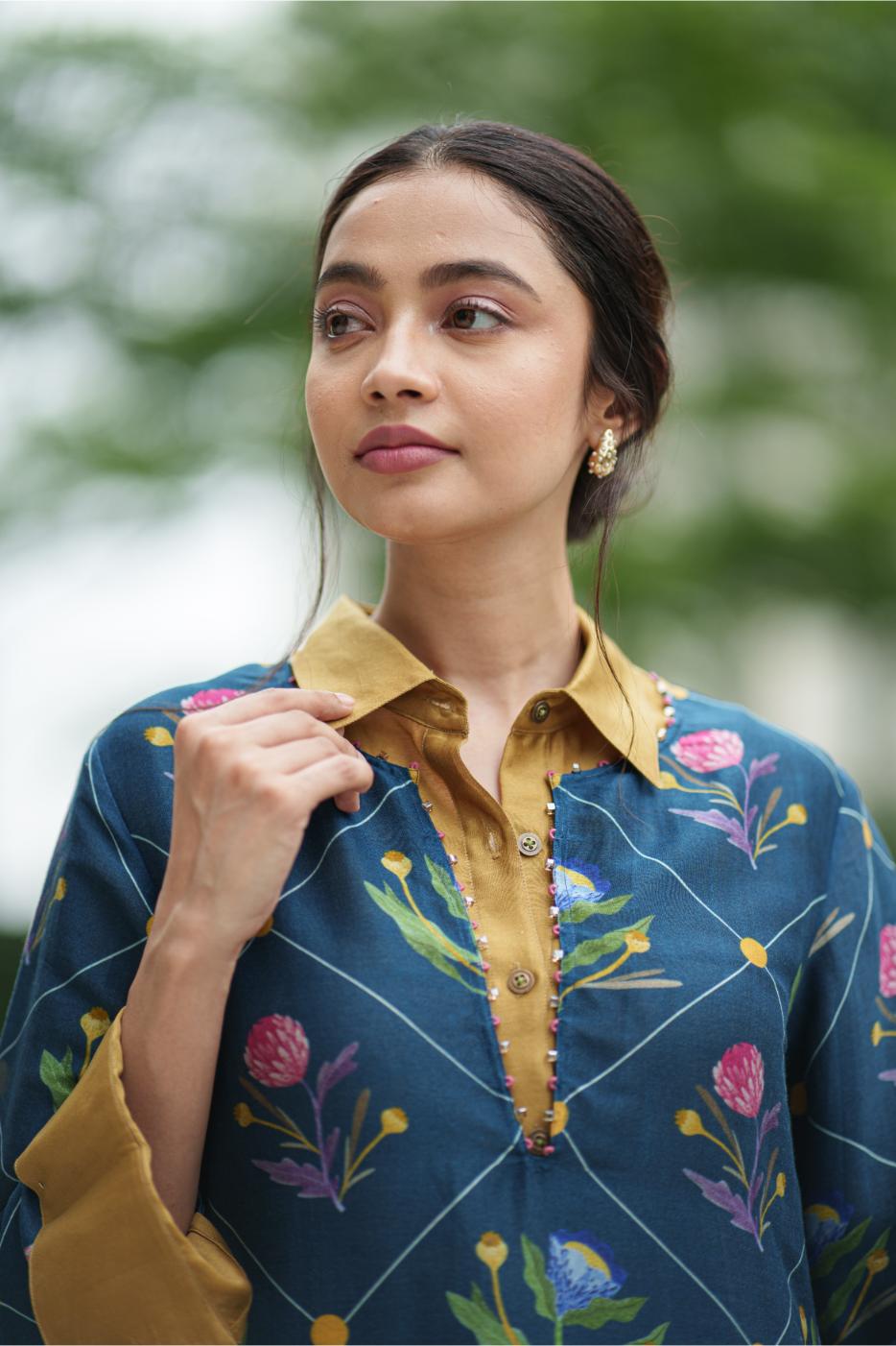 DAHLIA 2 LAYER KURTA blue geo mustard