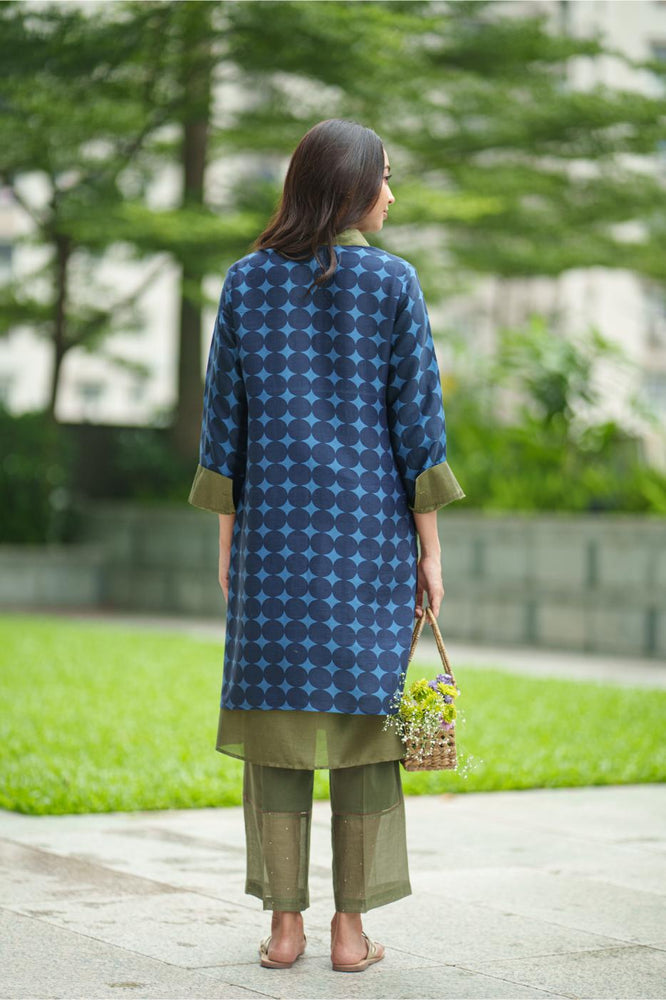 
                  
                    DAHLIA 2 LAYER KURTA placement blue olive
                  
                