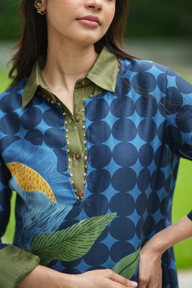 
                  
                    DAHLIA 2 LAYER KURTA & PANT placement blue olive
                  
                