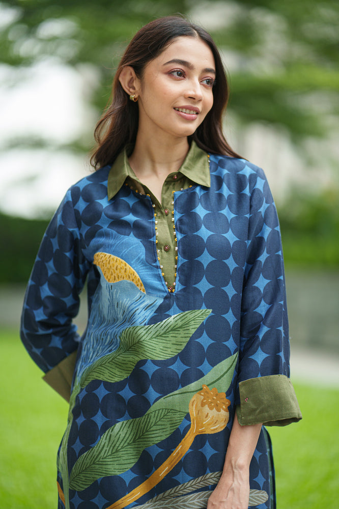 
                  
                    DAHLIA 2 LAYER KURTA & PANT placement blue olive
                  
                