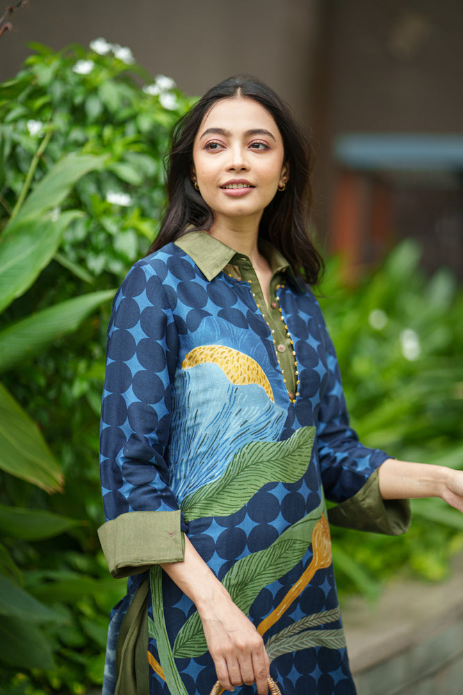 
                  
                    DAHLIA 2 LAYER KURTA & PANT placement blue olive
                  
                