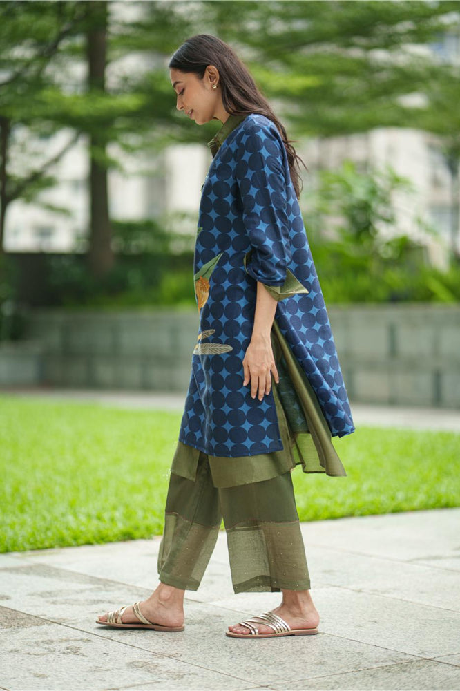 
                  
                    DAHLIA 2 LAYER KURTA placement blue olive
                  
                
