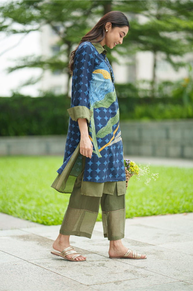 DAHLIA 2 LAYER KURTA placement blue olive