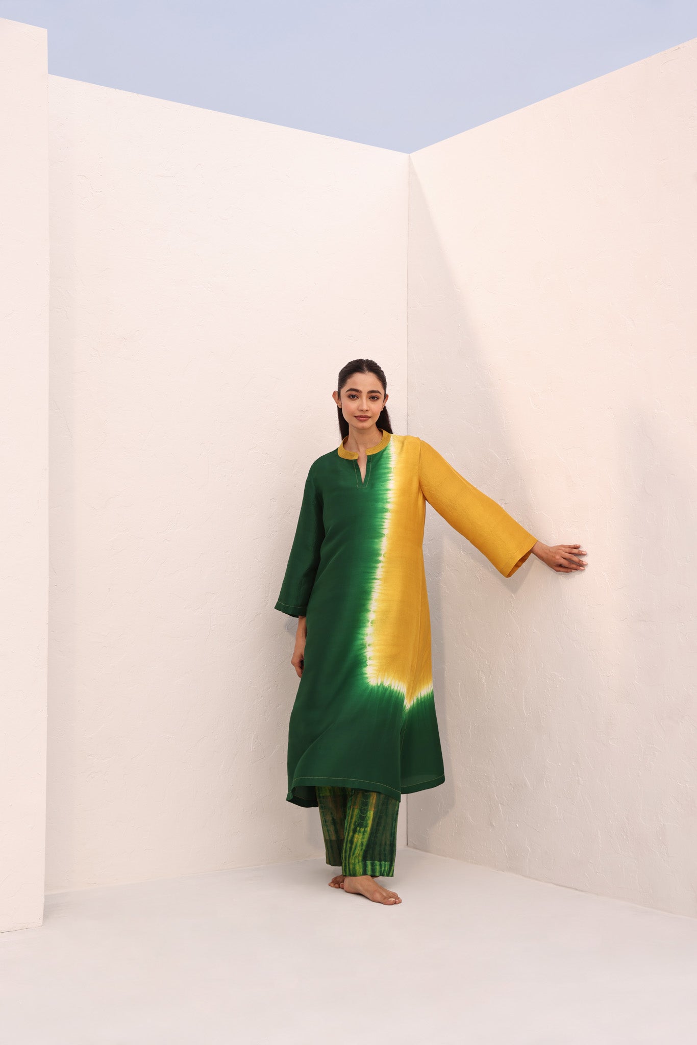 DEMI KURTA/ GREEN - YELLOW