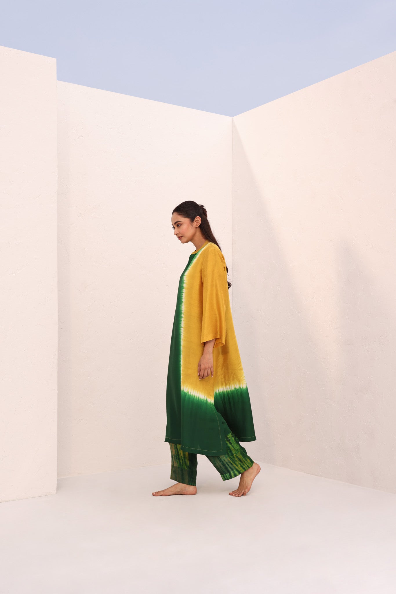 DEMI KURTA (2PC)/ GREEN - YELLOW
