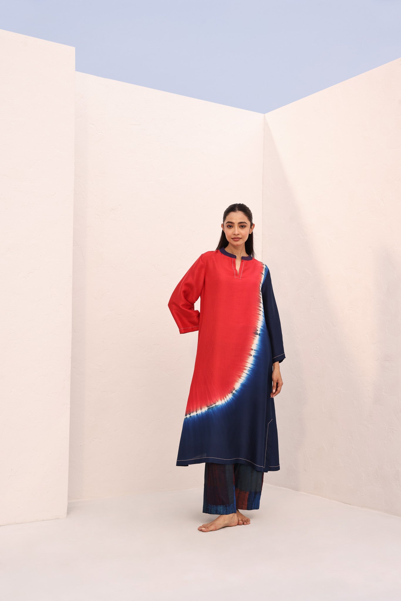 DEMI KURTA (2PC)/ TOMATO - NAVY