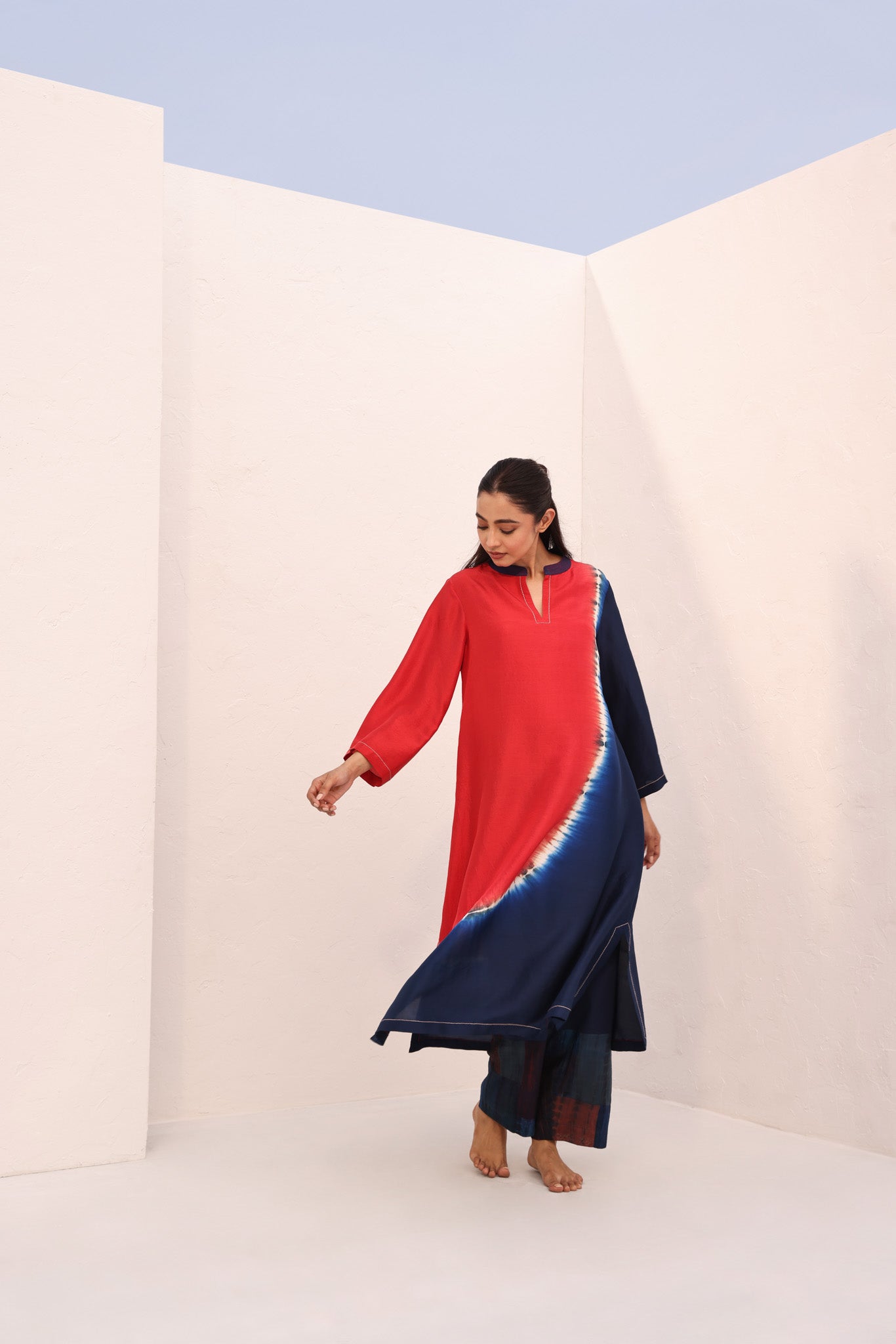 DEMI KURTA (2PC)/ TOMATO - NAVY