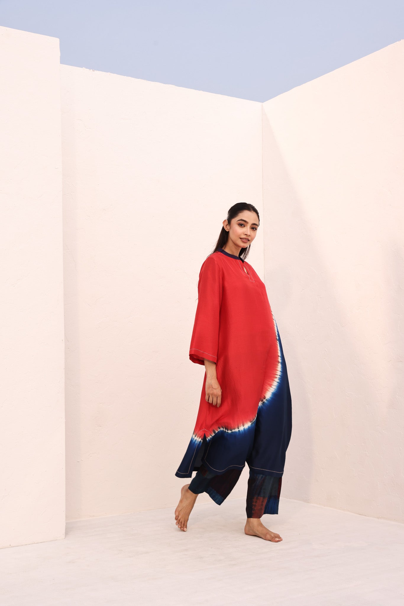 DEMI KURTA/ TOMATO - NAVY