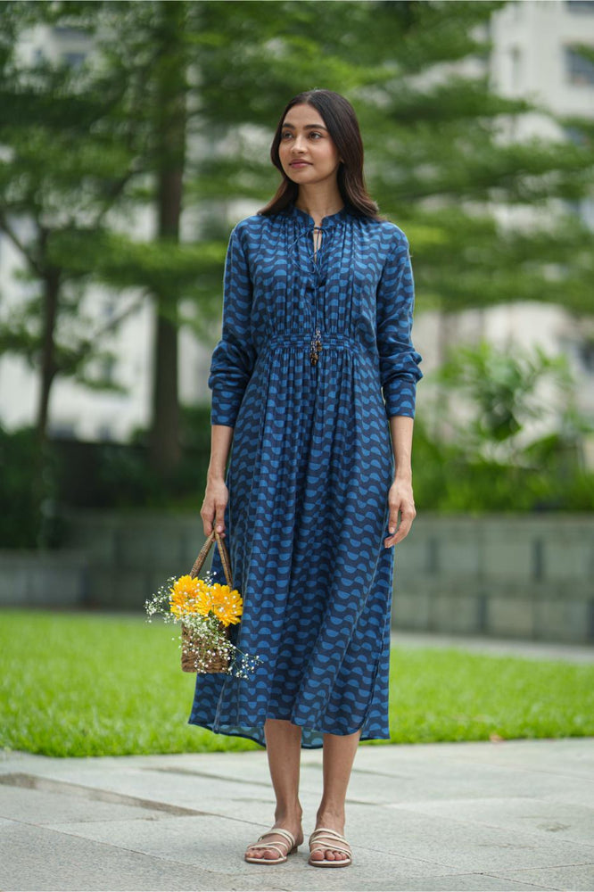 
                  
                    GATHER DRESS blue wave
                  
                
