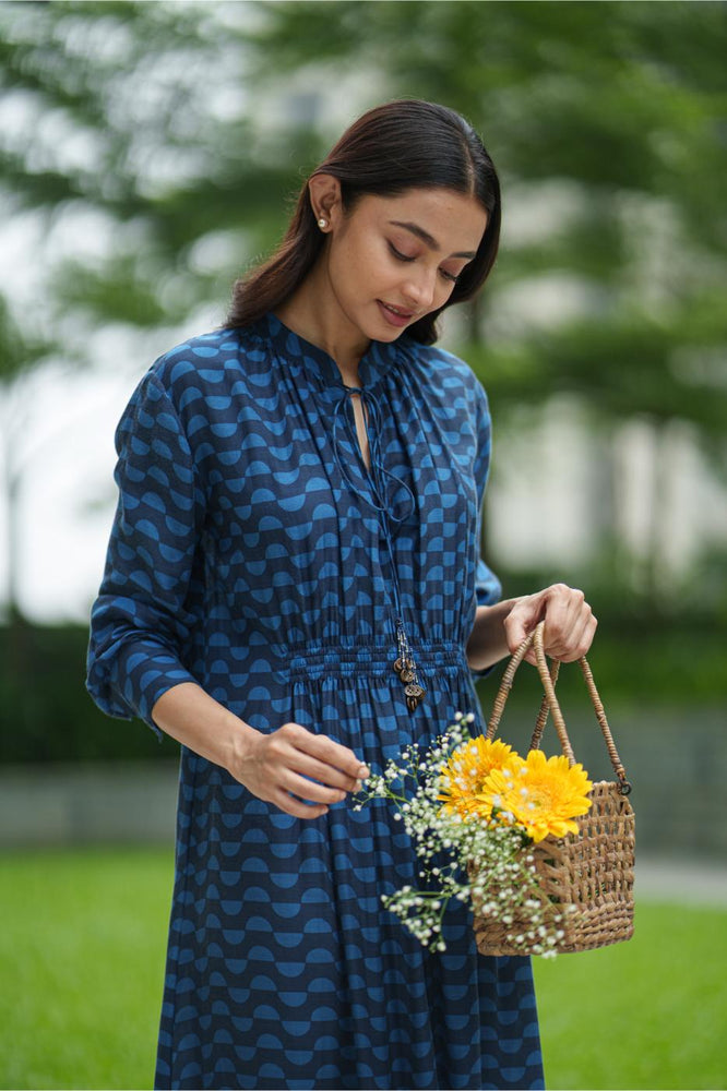 
                  
                    GATHER DRESS blue wave
                  
                