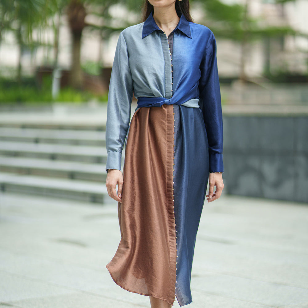 
                  
                    OL SILK TIE DRESS blue brown
                  
                