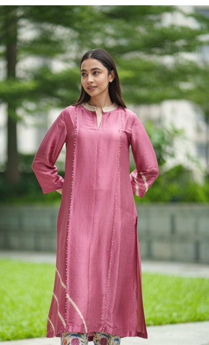 ANASTASIA TIE DYE KURTA pink cream jaal