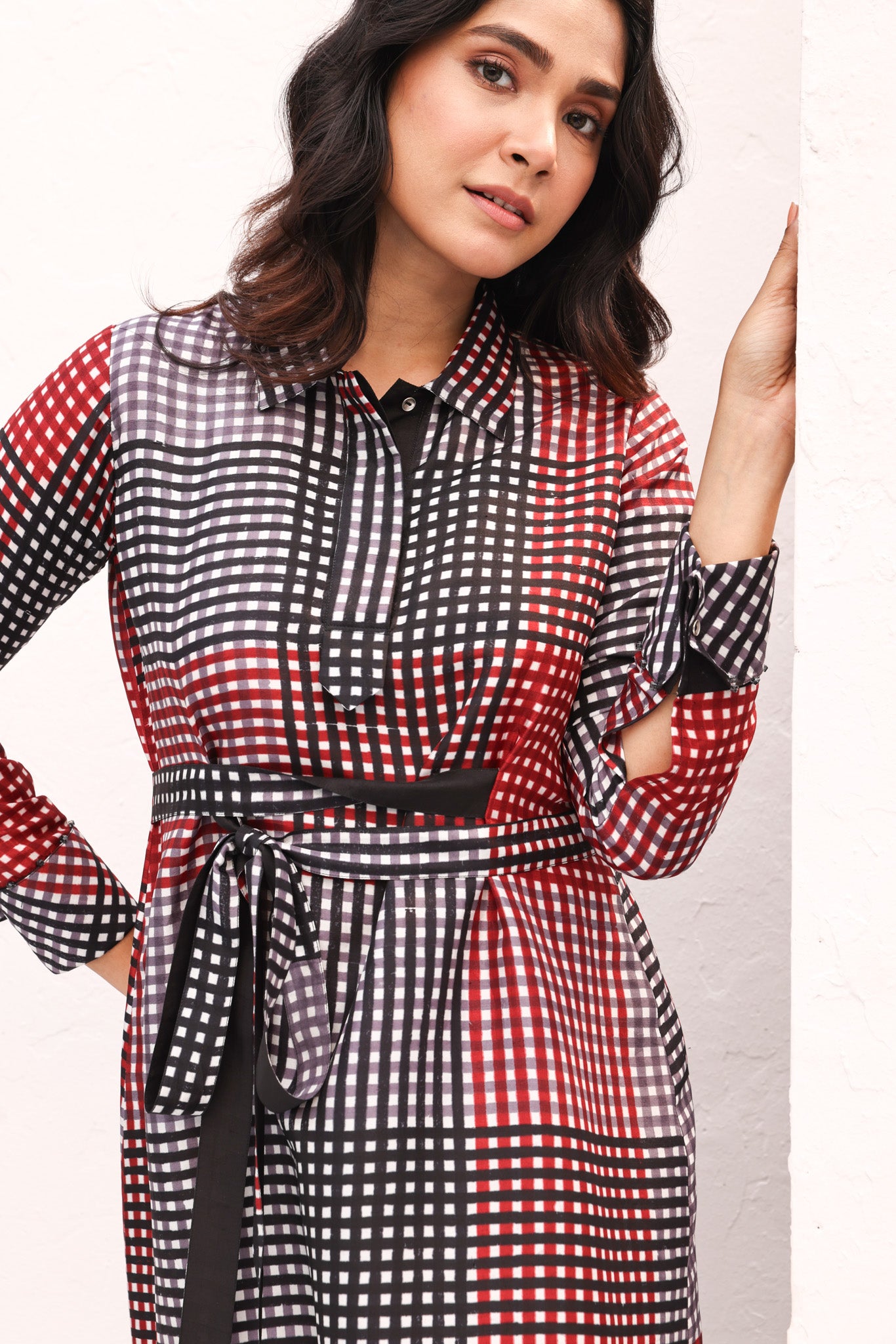 SILK TIE DRESS/BLACK